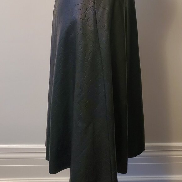 ELENA WANG Black Fit & Flared Midi Cocktail Dress Imprinted Faux Leather & Knit - Picture 5 of 11